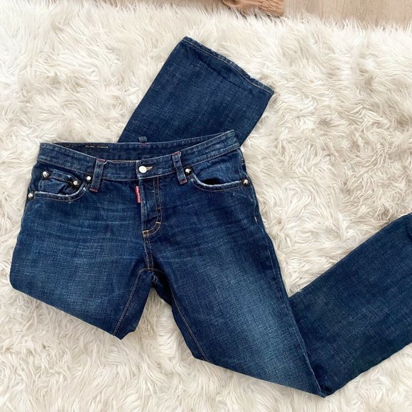 Dsquared men dark wash studded straight leg 100% cotton size 35/50 x 32